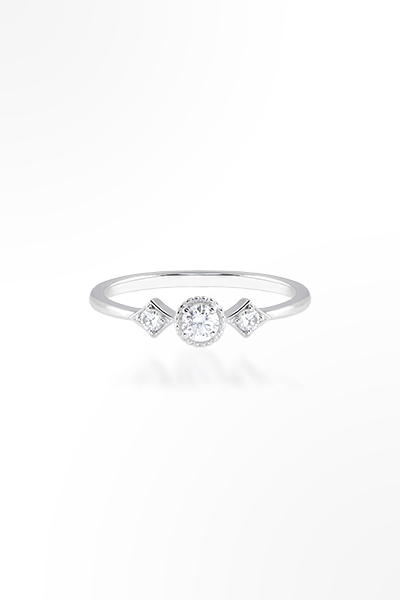 H&E《菱格》三鑽菱格型滾珠鑽石戒指