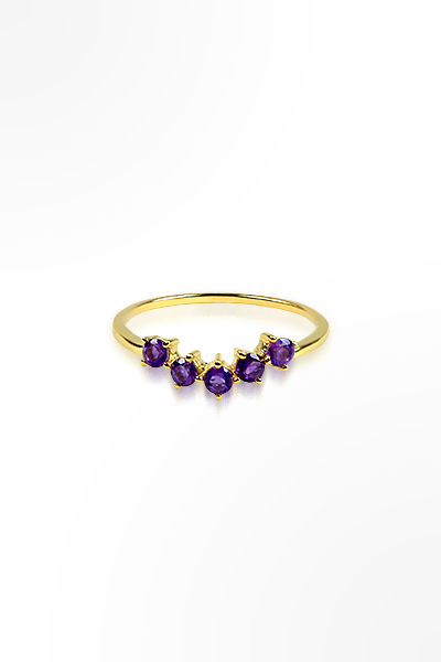 H&E《輕珠寶》紫色剛玉微笑型線戒