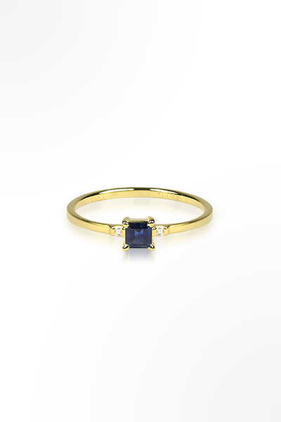 H&E《輕珠寶》方型藍寶石戒指黃K金版